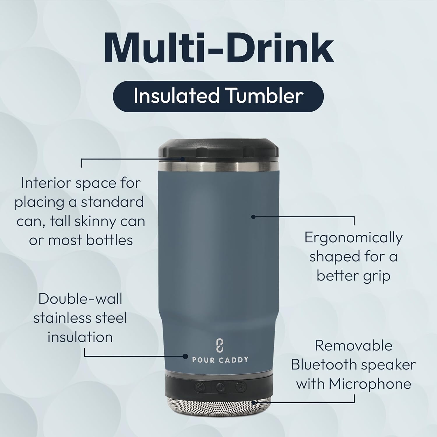 Chill and Brew Bluetooth Speaker Cup, Insulated Can and Bottle Holder for Hot or Cold Drinks, Double Wall Stainless Steel Drinkware, Fits 12 oz Cans or 14 oz Liquid, Gray - Image 3