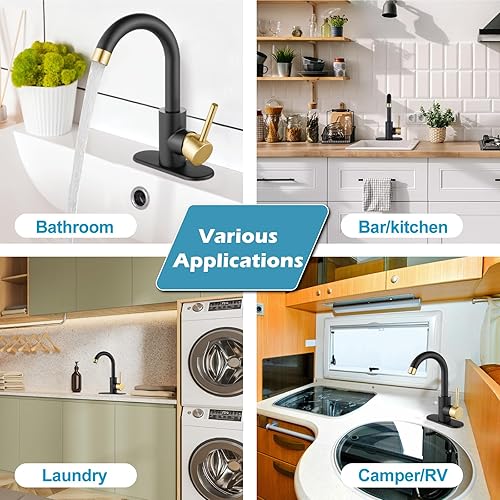 Miniatura 7 de Midanya Grifo de lavabo de baño de una sola manija, grifo de tocador pequeño con boquilla de rotación de 360 con placa de cubierta, mangueras de