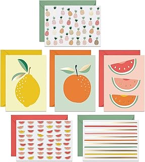 Blank Cards with Envelopes - 24 Fruity Blank Note Cards with Envelopes – Six Different Assorted Cards with Gold Foil for All Occasions! Blank Notecards and Envelopes Stationary Set for Personalized