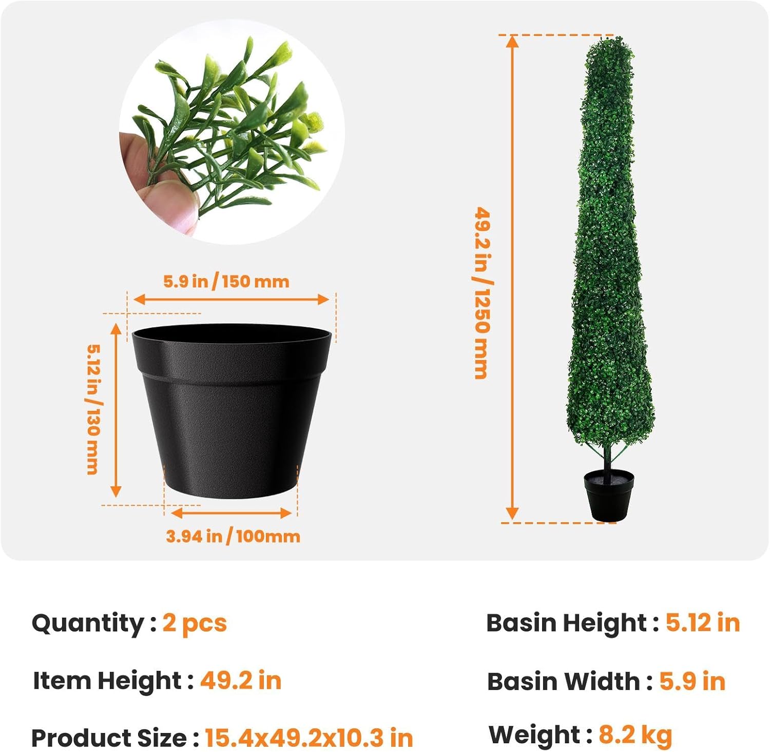 4FT Artificial Boxwood Topiary Trees Set of 2, Faux Potted Green Evergreen Shrubs for Outdoor Porch Patio Garden Decor, Indoor Entryway Front Door Plants