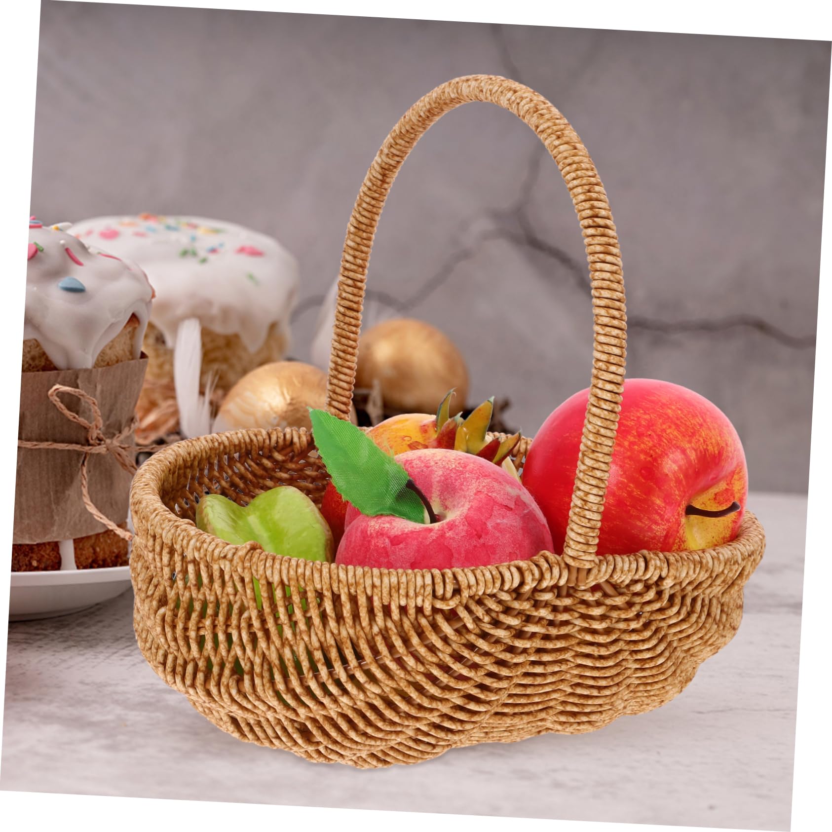 Small Wicker Basket with Handle: Hand Woven Harvest Basket Woven Storage Basket Wicker Flower Basket Fruit Picnic Basket Willow Basket for Wedding Party 25cm