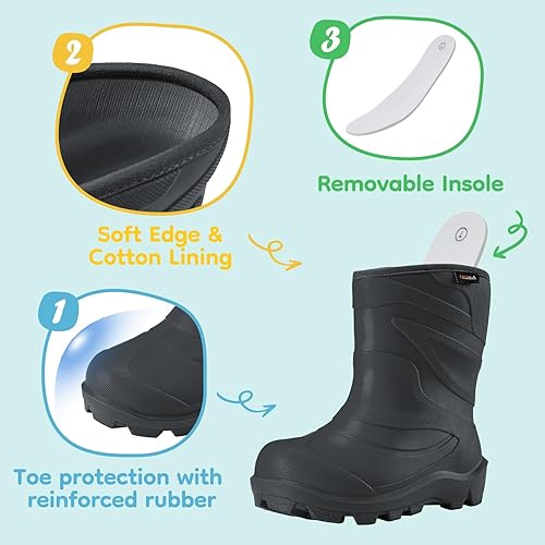 Miniatura 4 de HISEA Botas de lluvia para niños y niñas, impermeables, sin costuras, ligeras, de goma, botas de lluvia para niños, para el agua, la playa, jugar al