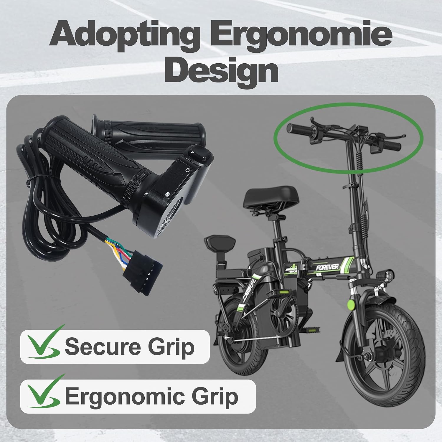 KH-DX 36V E-Bike Throttle Grip with LCD Display & Cruise Control - Compatible with Jetson Bolt Pro/JX10, Atlas, Ancheer, DYU D3F/D2F/C3/C4 (250W)