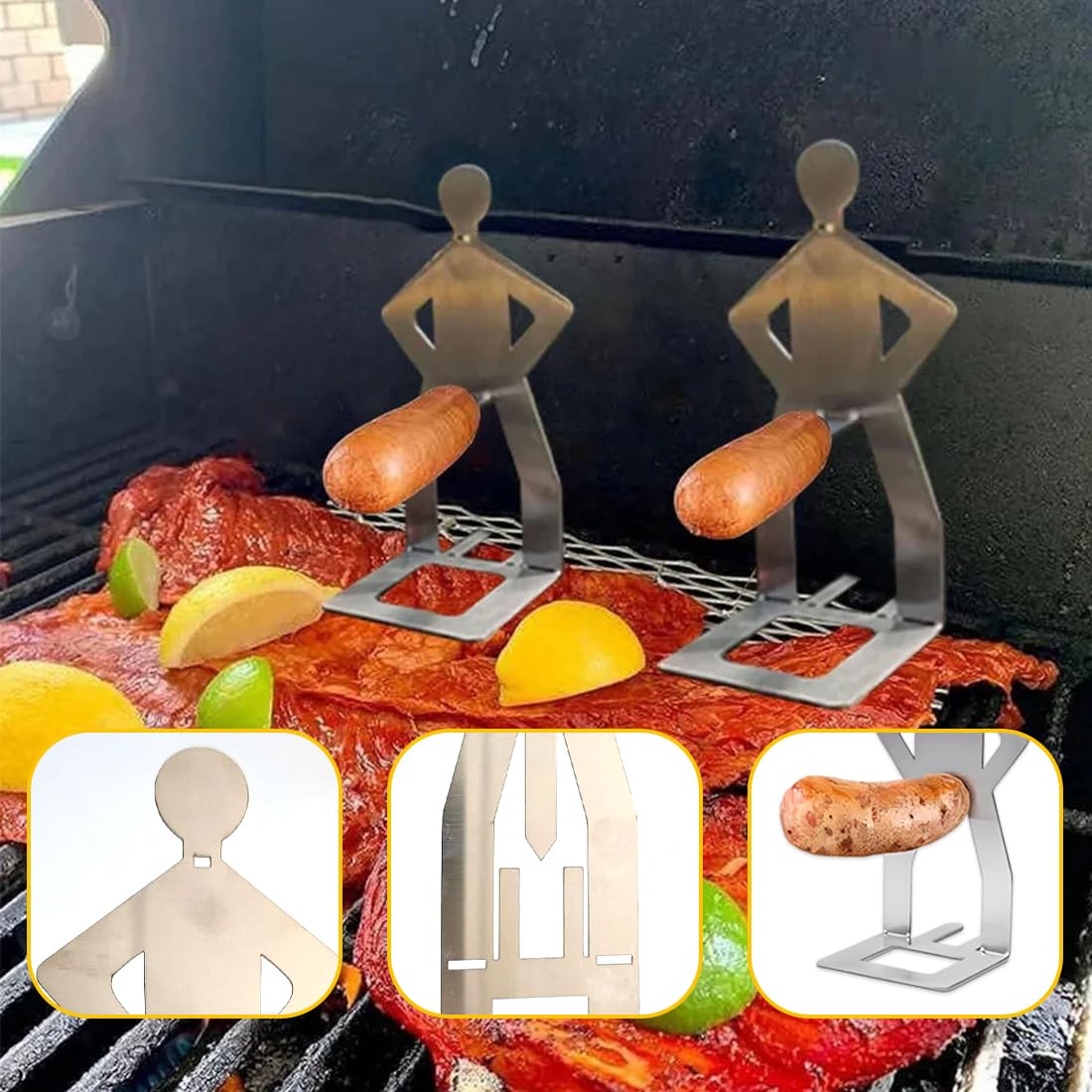 2 Pezzi Porta Salsicce in Acciaio Inox, Creativo Supporto per Salsicce a Forma di Uomo, Accessori per Barbecue a Gas, Strumenti Hot Dog BBQ per Campeggio e Cucina Outdoor