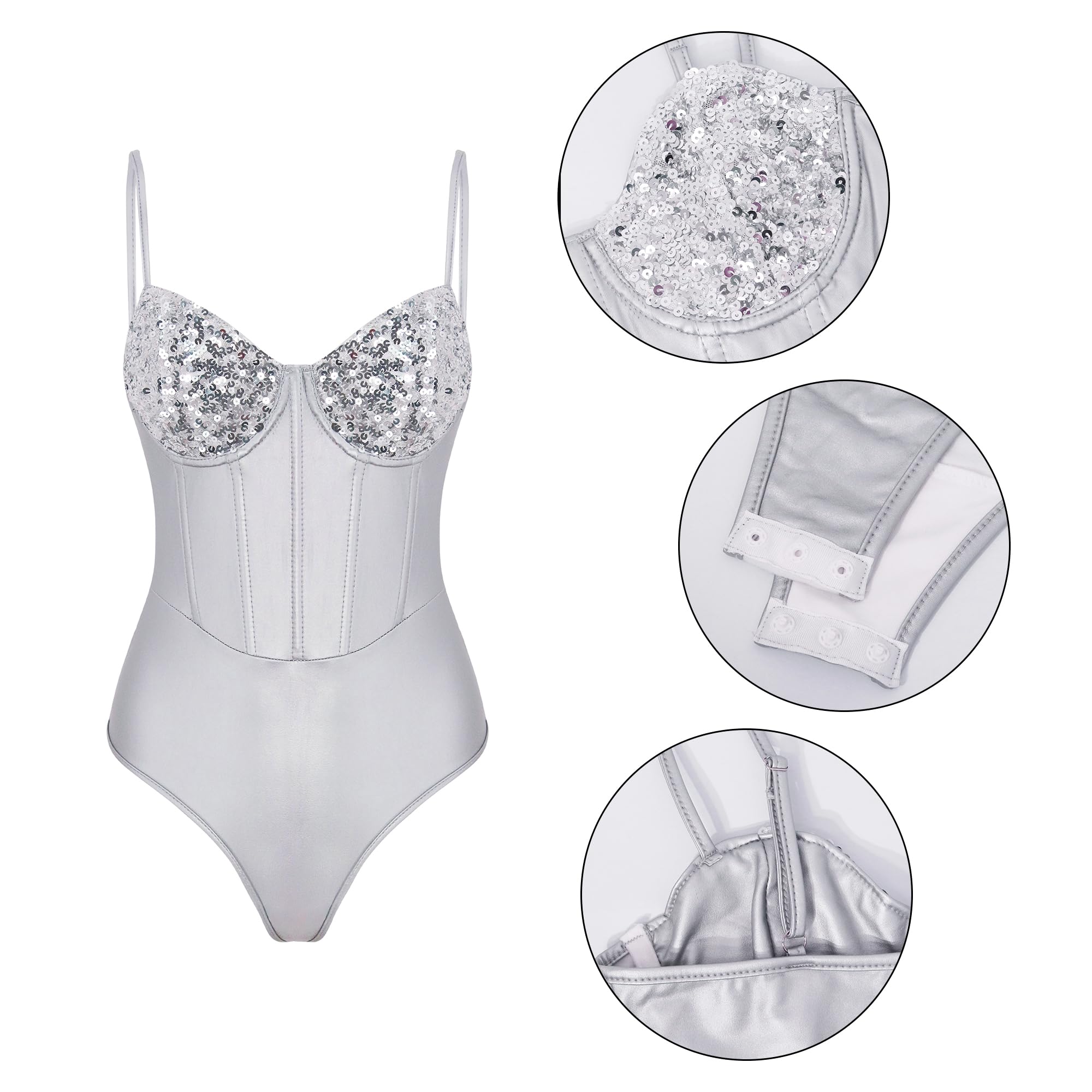 Corsetto sexy da donna con paillettes, top con spalline sottili, corsetto scintillante