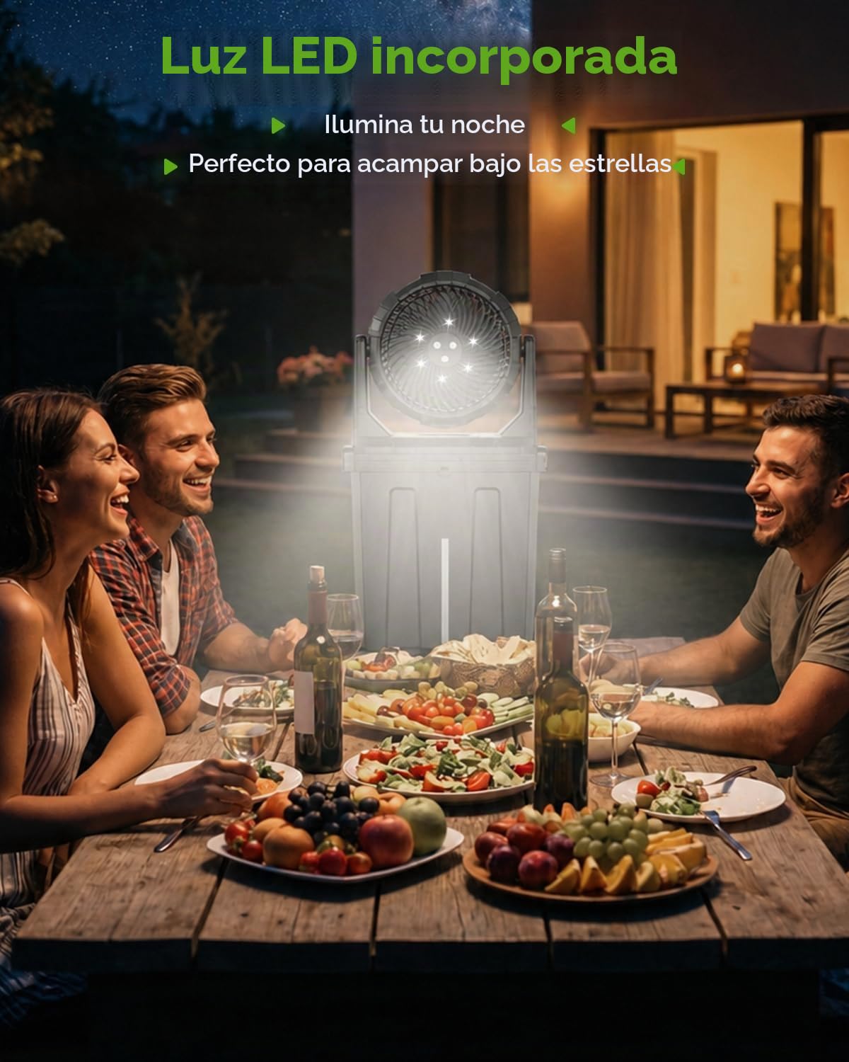 Ausic Ventilador de nebulización portátil oscilante de 10 pulgadas y 9 L mejorado con luz, [máximo 55 horas] Ventilador de carrito de golf para patios exteriores, ventilador de refrigeración de agua