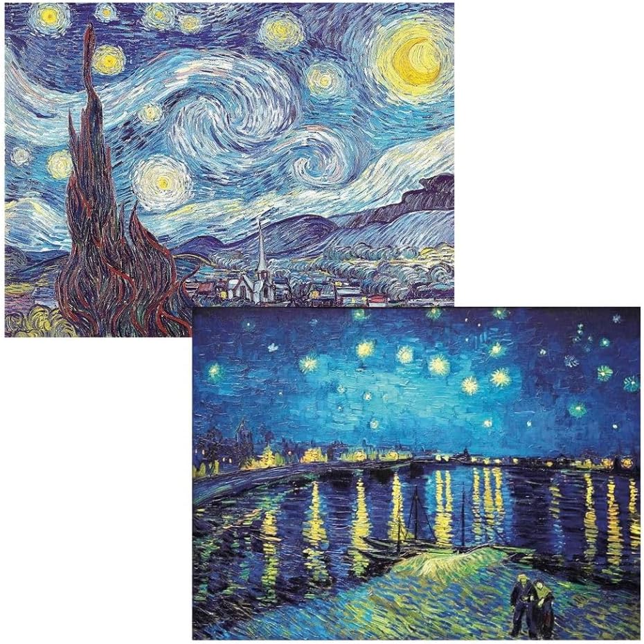 Pintoo Two Plastic Jigsaw Puzzles Bundle - 1200 Piece - Vincent Van Gogh - The Starry Night, June 1889 and 1200 Piece - Vincent Van Gogh - Starry Night Over The Rhone, 1888 [H2147+H2148]