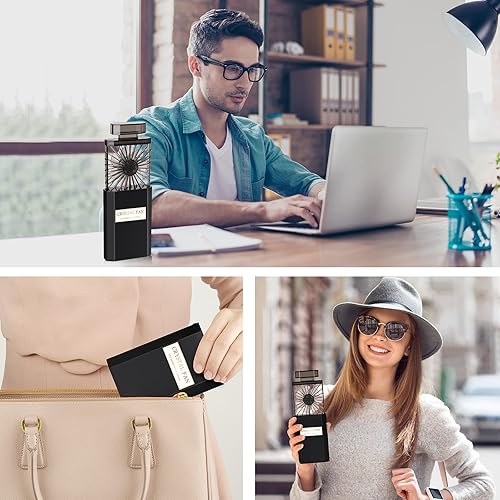 Miniatura 2 de seOSTO Mini ventilador portátil recargable, ventilador alimentado por batería, ventilador de mano con ventilador eléctrico de 3 velocidades para