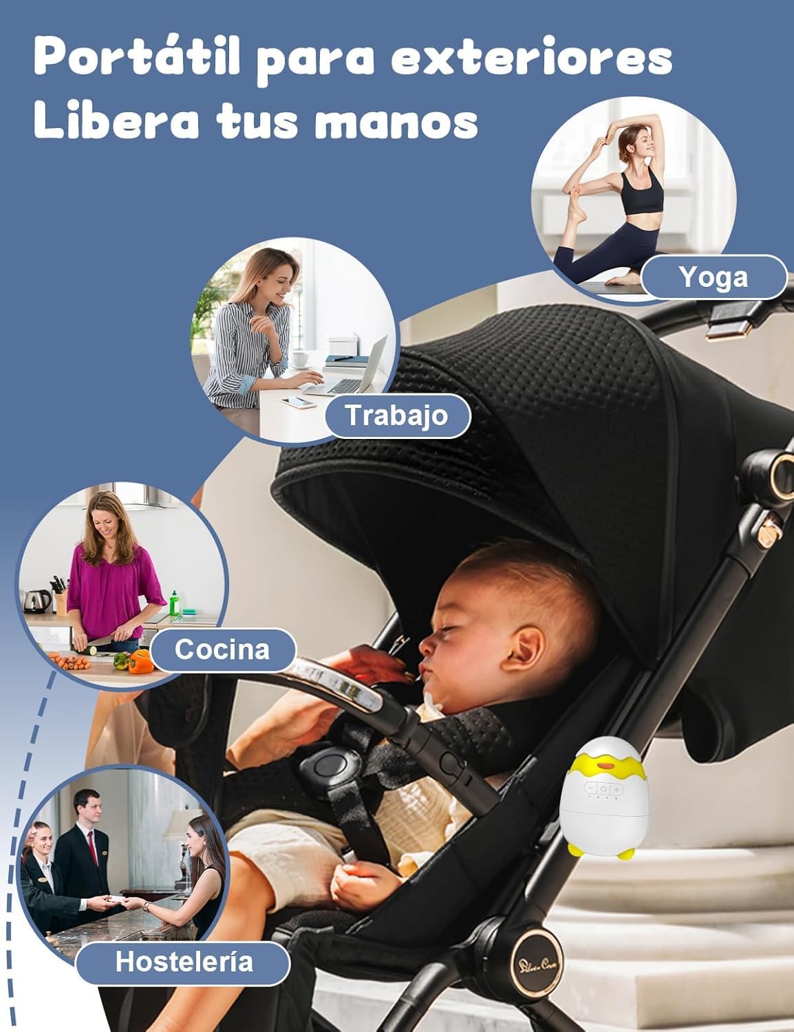 Robofun Baby Rocker-Diseño original-Columpio Para Cochecito De bebé, Temporizador De 30/60/90 Minutos, Carga USB-C, 3 Ajustes De Intensidad - Apta Para Todos Los Cochecitos