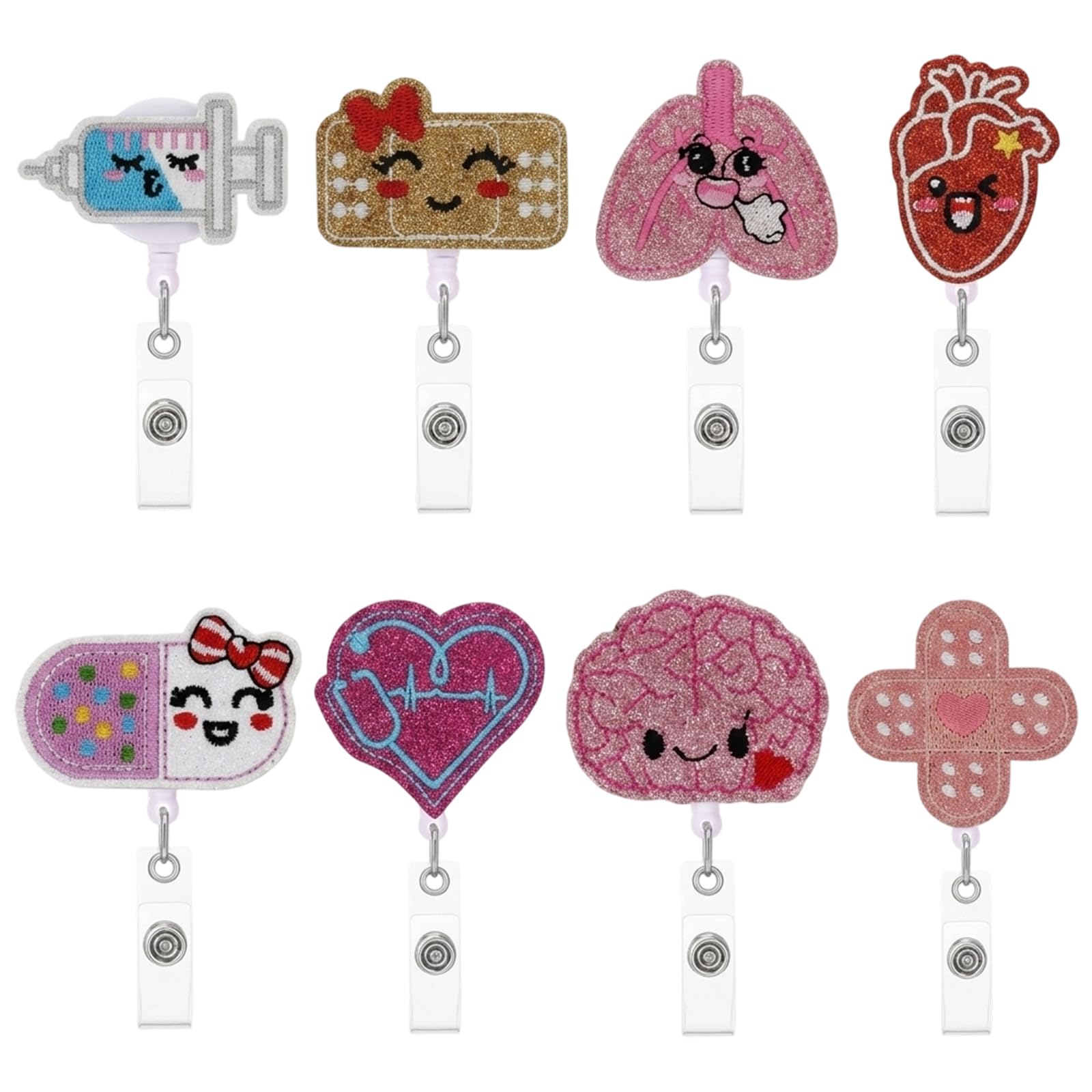 8 Pack Nurse Badge Reel – Badge Reels Retractable with 360° Rotation Clip, Nurse Accessories for Women Men