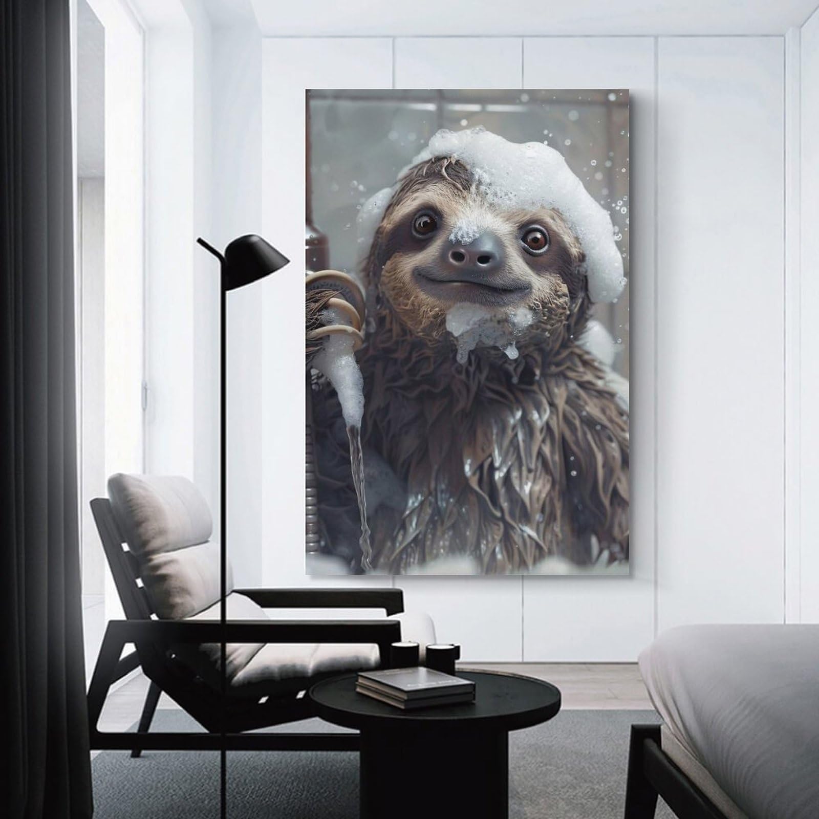 Junmoney Sloth in A Bubble Bath Canvas Art Print, 12x18inch(30x45cm), for Wall Displays, Bedrooms Or Room Updates, Home Wall Art for Statement Displays
