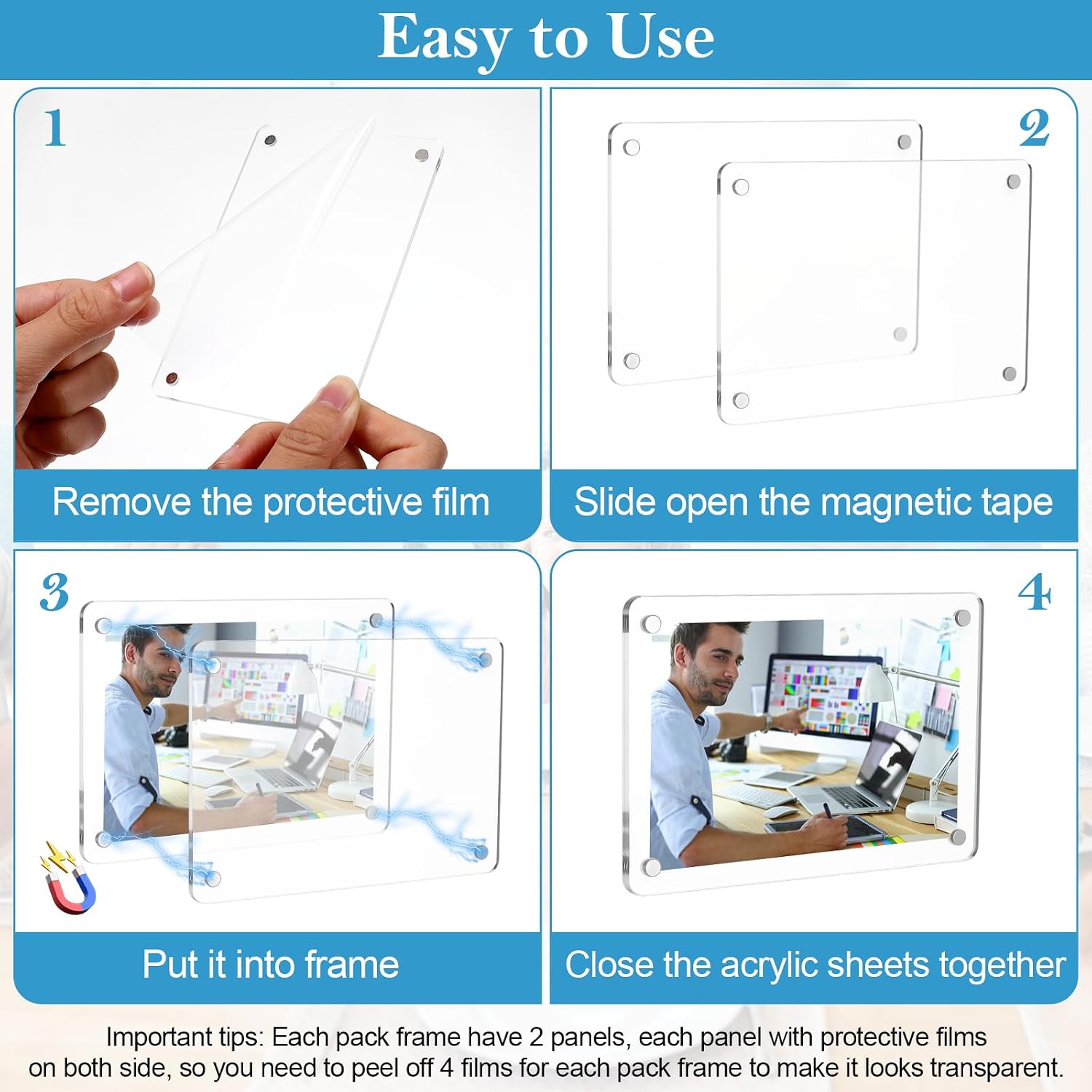 6 Pack Acrylic Fridge Magnetic Picture Frames, 3.15x4.72 Inch Magnetic Clear Photo Frames Fit 3x5 and 4x6 Picture for Refrigerator/Locker/Metal Wall (12 Panels)