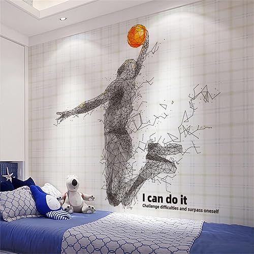 Miniatura 4 de Pegatinas de pared 3D de jugador de baloncesto para dormitorio de niños, calcomanías de sala de estar, calcomanías de pared desmontables para