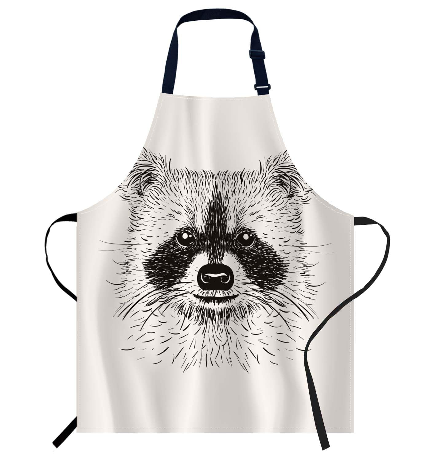 Smooffly Sketch Raccoon Face Apron Unisex Adjustable Bib Apron Cooking Kitchen Chef Women Men Aprons for Home Kitchen Restaurant,Coffee House,Shop,Garden