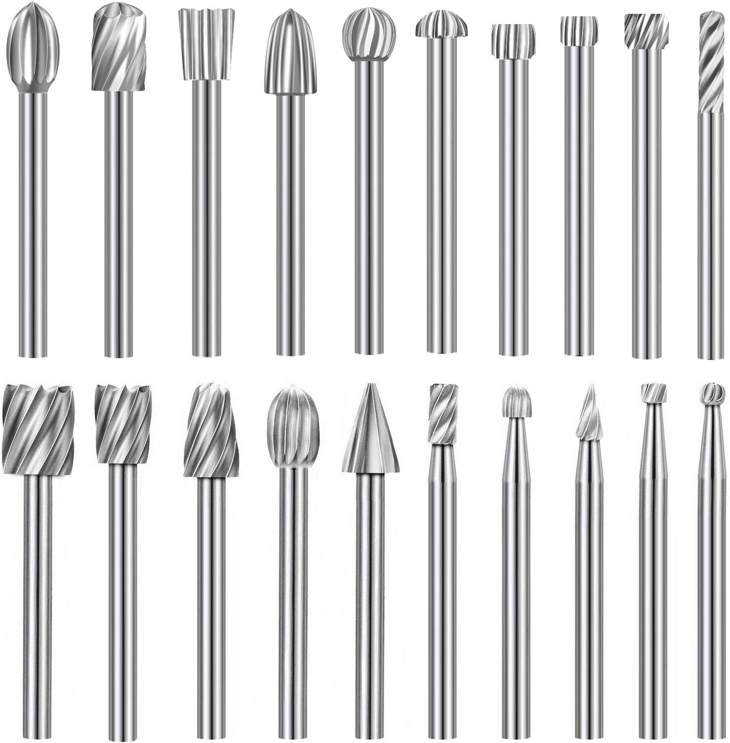 Carving Bits Wood Engraving Router Bit with 1/8"(3mm) Shank, 20Pcs HSS Different Burr Set to Meet Your Different Needs, Durable Rotary Tools Accessories for DIY Woodworking, Carving