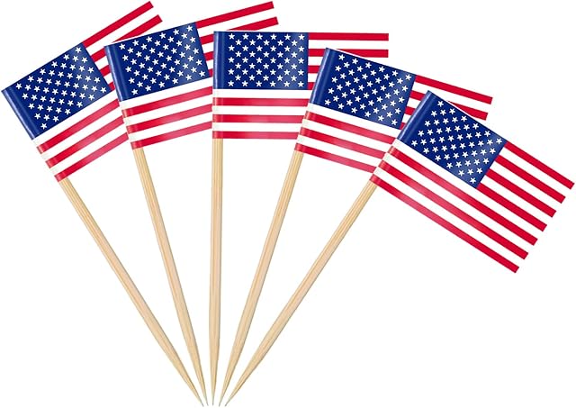 AhfuLife 100/200pcs World Cup 2022 America Toothpick Flags Cake Toppers, USA American Cocktail Stick Flag for Sandwich Food CupCake Toppers Tableware Party Supplies Pub Royal Event Decor (100 Pcs)