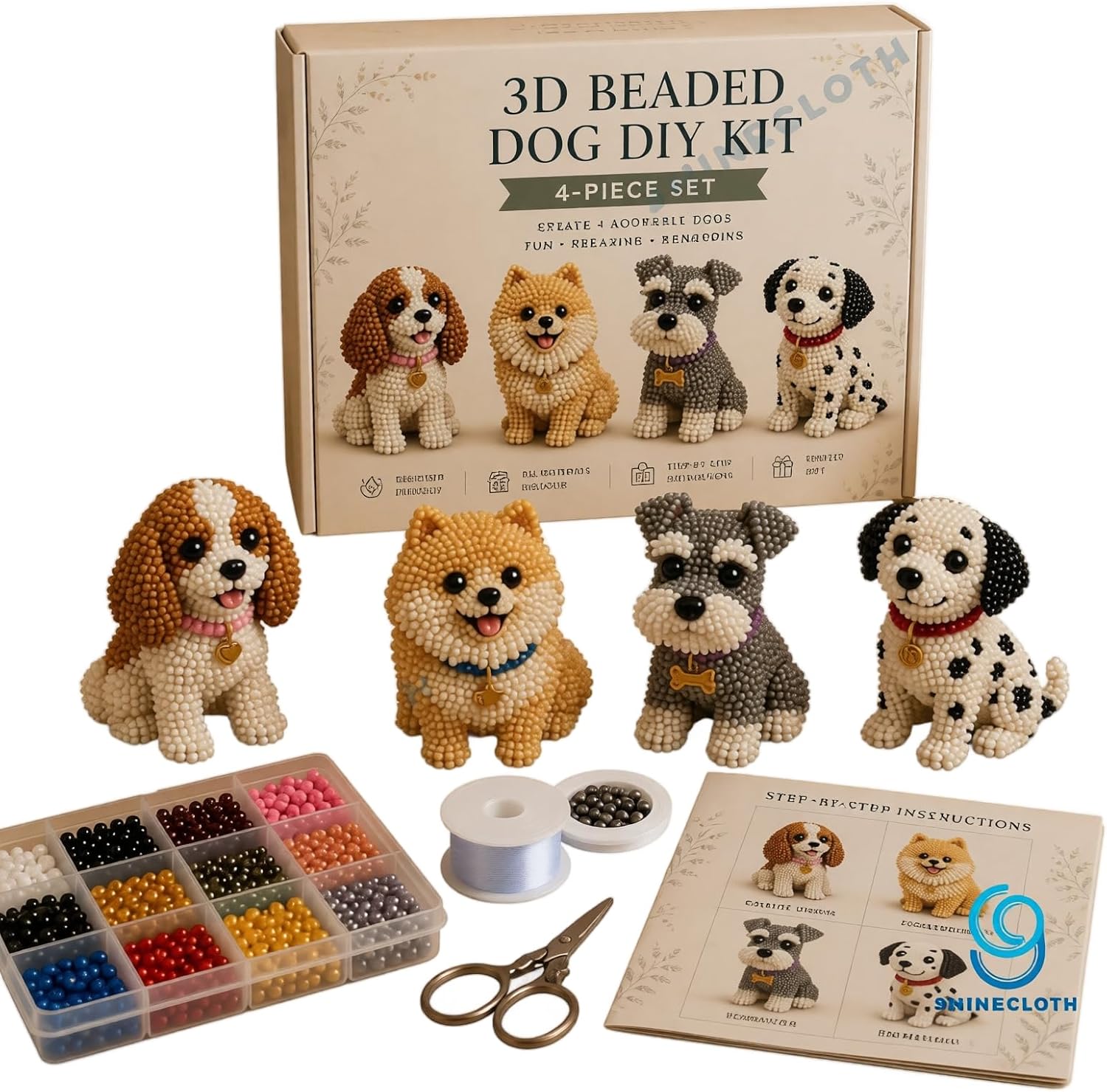 HYYGOCCTV 4Pcs Animal Bead DIY Tiny 3D Beaded Kit Animals DIY Kit Designs Beaded for Beginner & Craft with Instructions (4Pcs-E)