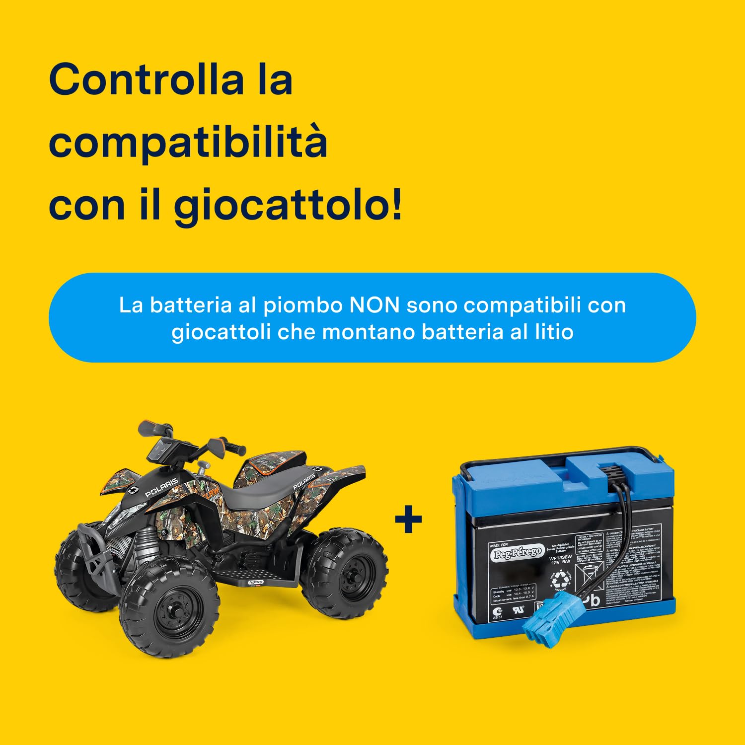 PEG Batteria 12V/8Ah - Ricambio Originale Ricaricabile per Veicoli Elettrici Peg Perego