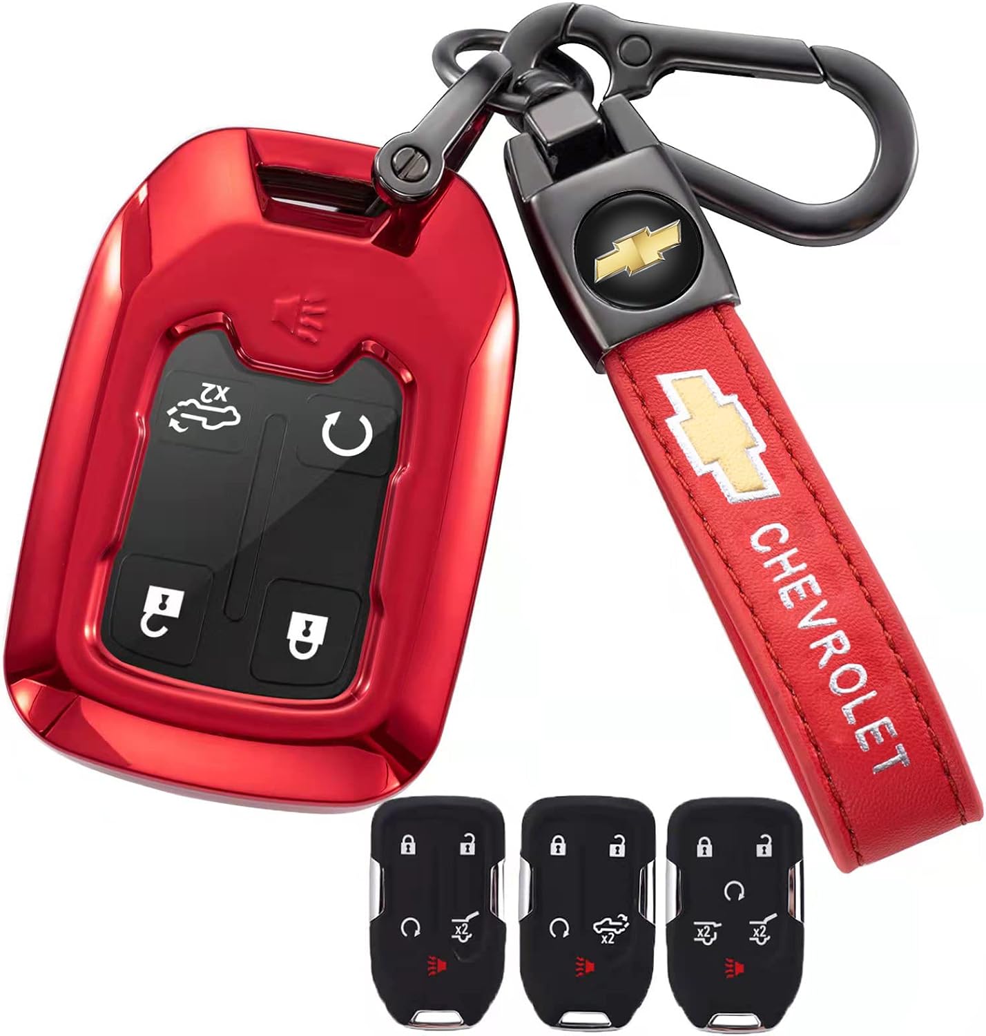 Holust Smart Key Fob Cover Case Compatible with 2019-2022 Chevrolet Chevy Silverado 1500 2500HD 3500HD 2015-2021 Suburban Tahoe Smart Remote Control protector3/ 4/5/6 Button(red)…
