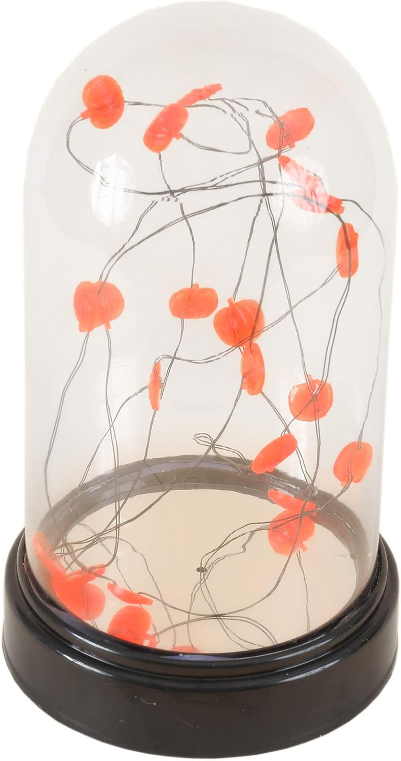 LuxenHome Christmas Table Lantern, 7" Lighted Fall Harvest Glass Dome Decoration, Tabletop Lantern, Holiday Decoration, Christmas Gift