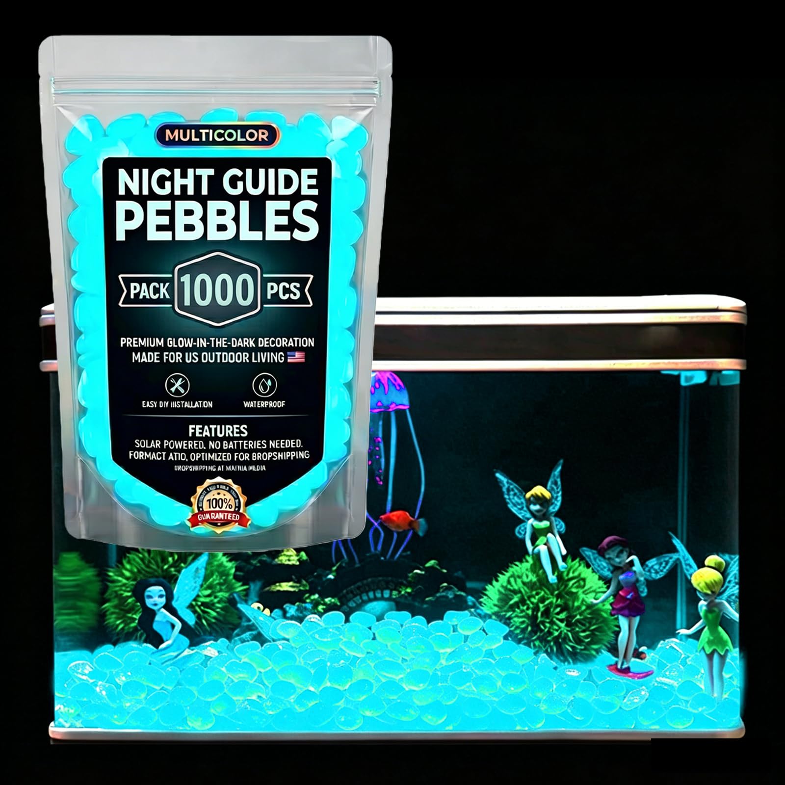Glow in the Dark Garden Pebbles | 1000Pcs Colorful Luminous Stones | Night Guide Pebbles Glow in the Dark Stepping Stones | Glowing Rocks For Garden Outdoor | Stepping Stone Mix Kit For Patio Lawn