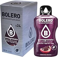 Bolero POMEGRANATE 24 x 3 g | Juice Powder without Sugar, Sweetened with Stevia + Vitamin C | Suitable for Children, Athletes and Diabetics | Gluten Free and Vegan Friendly | Pomegranate Flavour