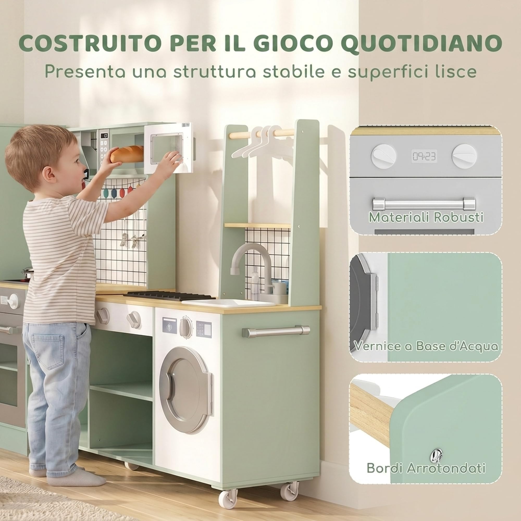 AIYAPLAY Cucina Giocattolo per Bambini Girevole 360° Verde Chiaro