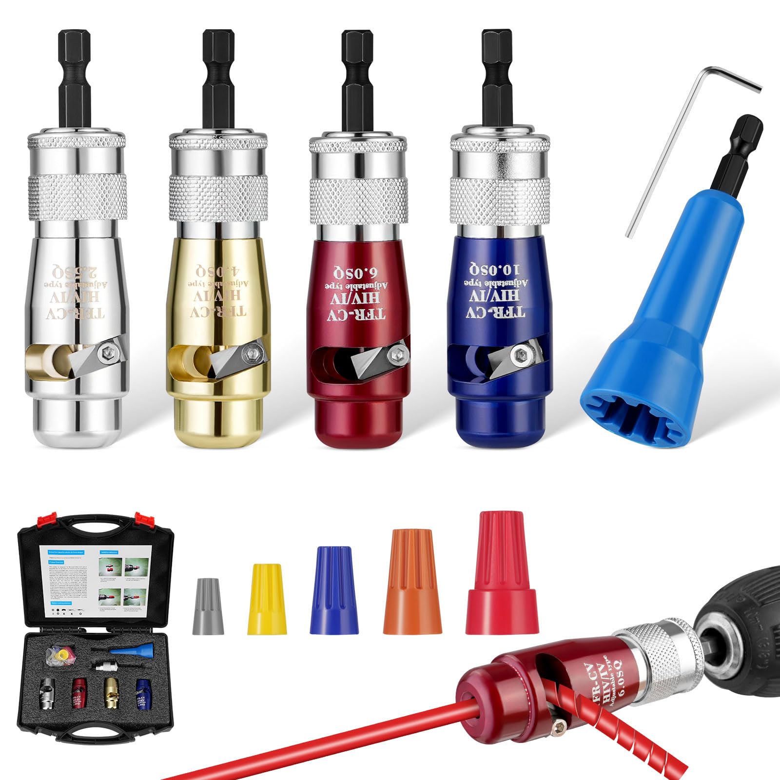 Wire Twister Tool for Drill, 6 in 1 Wire Stripping and Twisting Tool, Quickly Drill Wire Stripping Professional Electrician Tool Set, Portable Wire Nut Twister Cable Stripping and Connector