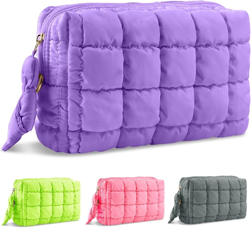 Necessaire acolchoada UIXIZQ com zíper, Roxa, tamanho M