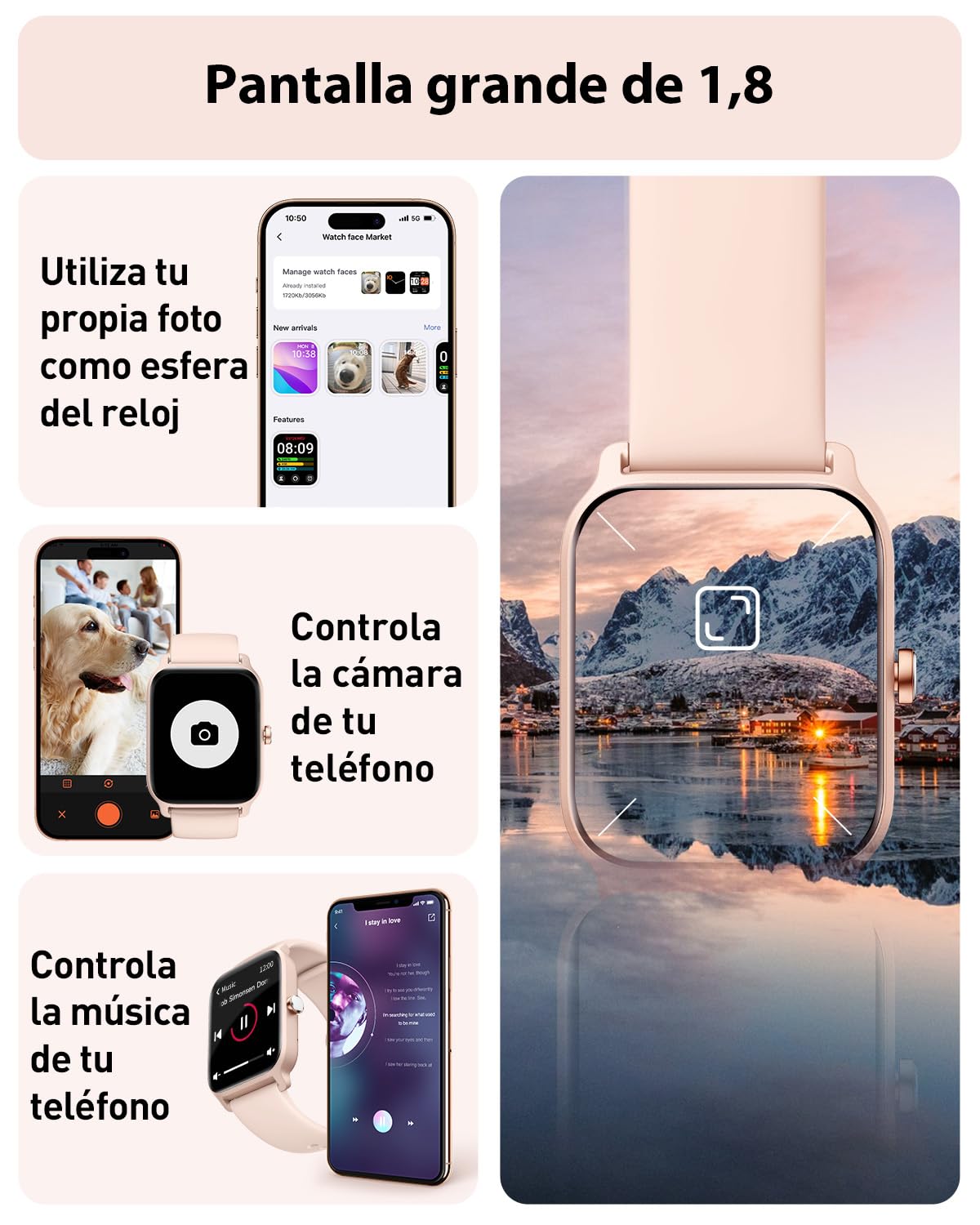 Reloj Inteligente Mujer Hombre con Voz de Alexa y Llamadas, 1.8" Smartwatch con Oxímetro/Pulsómetro/Monitor Sueño/Podómetro, 100 Modos Deportivos, Impermeable IP68 Regalo Mujer Hombre para Android iOS