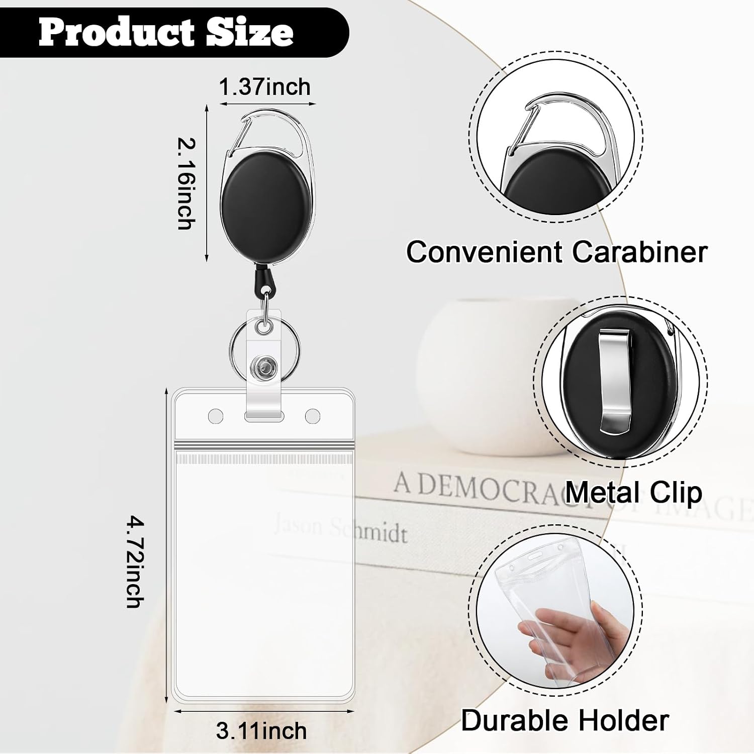 100 Pcs Id Badge Holder Retractable Clip, Heavy Duty Retractable Keychain Badge Reel with Id Holder for Nurse Office Work Employee School Supplies