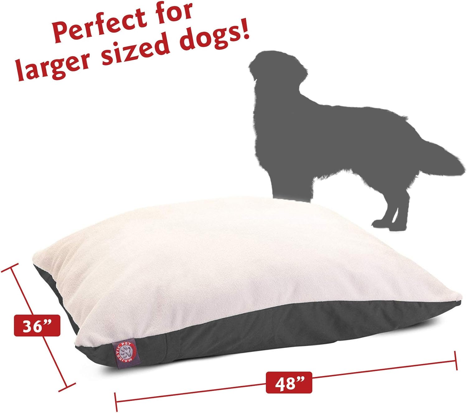 Majestic Pet Rectangle Large Dog Bed Washable – Removable Slipcover Pet Bed – Dog Crate Bed Super Value Pillow Dog Bed – Dog Kennel Bed for Sleeping - Dog Bed Large Breed 36 x 48 Inch – Gray