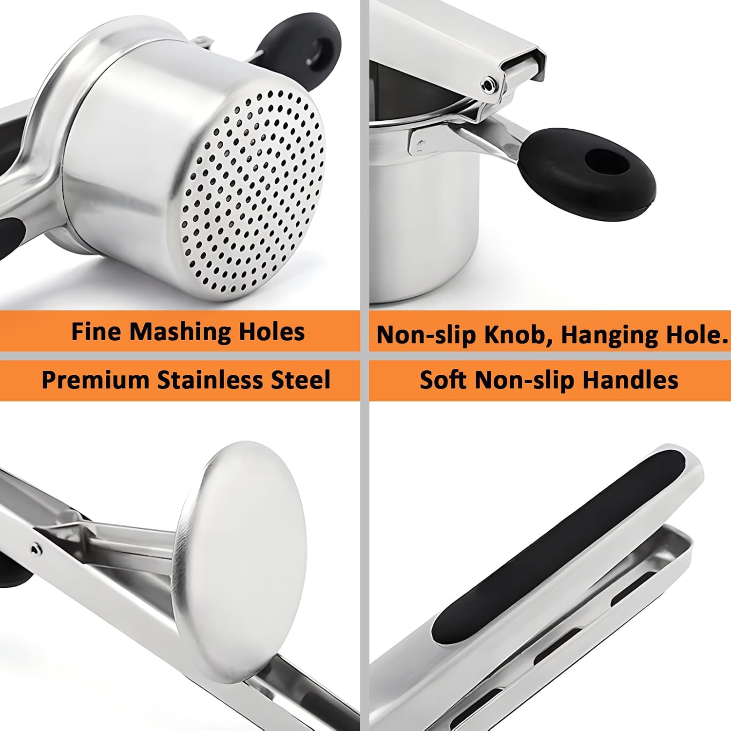 Stainless Steel Potato Ricer 15 oz with 3 Interchangeable Discs - Heavy - Duty and Durable Kitchen Tool for Effortless Mashing