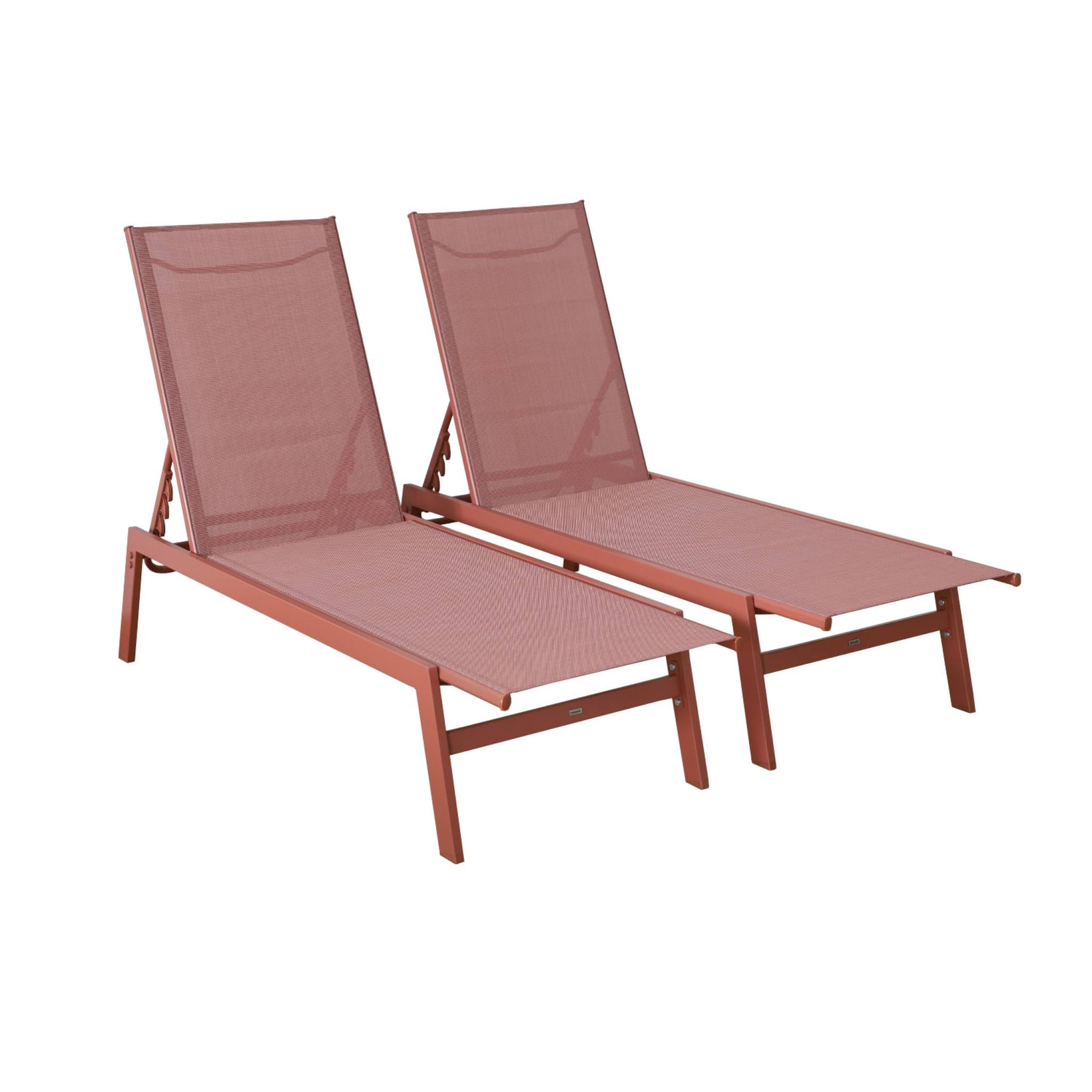 Set 2 lettini prendisole in acciaio multiposizione Terracotta - 155x59x106 cm