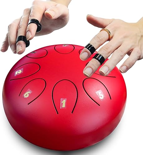 Miniatura 7 de REGIS Tambor metálico de lengüetas, de acero, 6 pulgadas, 8 notas musicales, instrumento de percusión, tambor de lluvia para exteriores, regalo