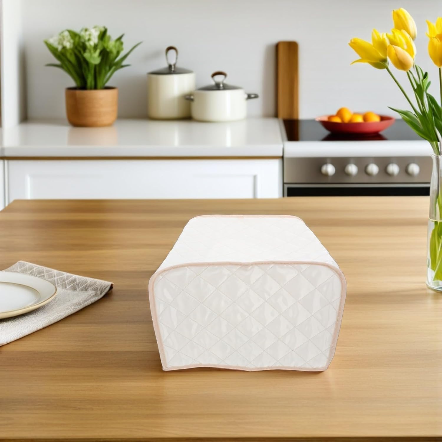 Bread Maker Dust Cover Counter Storage for Kitchen White Polyester