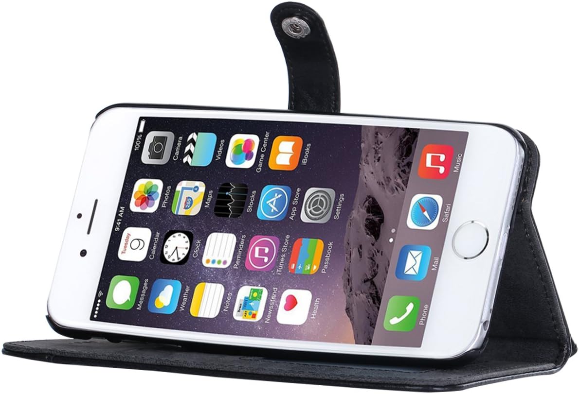 BENTOBEN iPhone 6 Plus Case Black, iPhone 6S Plus Wallet Case, [Kickstand] [Credit Card Holder] Fashion Fringe Suede Genuine Faux Leather Protective Wallet Case for iPhone 6/6S Plus (5.5 Inch), Black