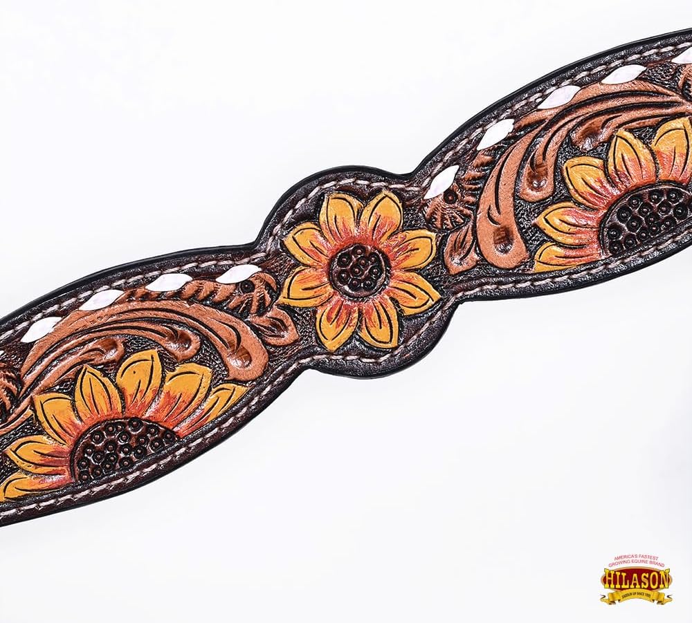 HILASON Western Horse Headstall Breast Collar Wither Strap Leather Sunflower Carving | Tack for Horses