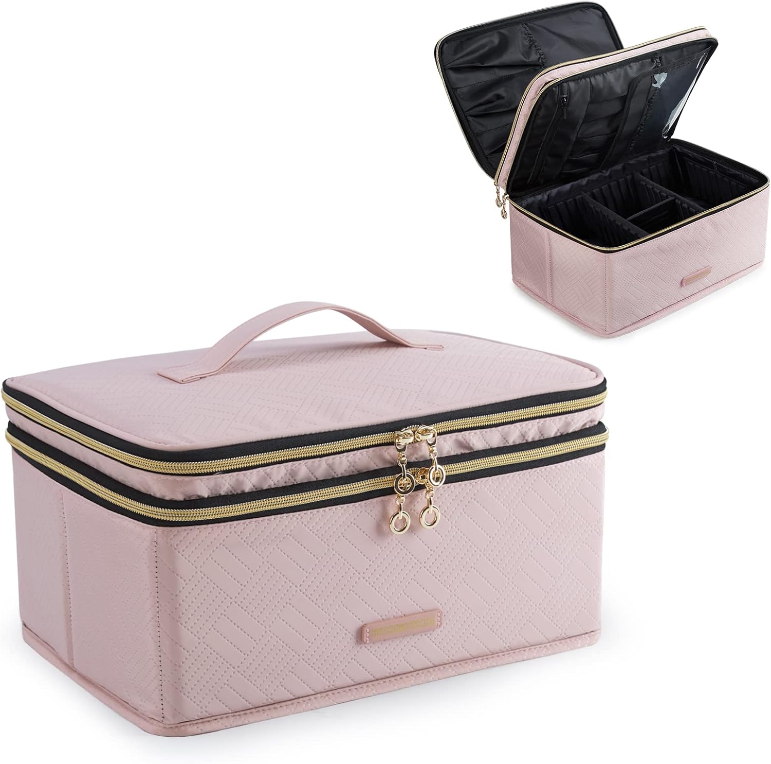 LIGHT FLIGHT Large Makeup Case, Travel Makeup Bag Cosmetic Case Organizer Portable Storage Bag with Adjustable Dividers for Cosmetics Makeup Brushes Toiletry Digital Accessories (Large, Pink)