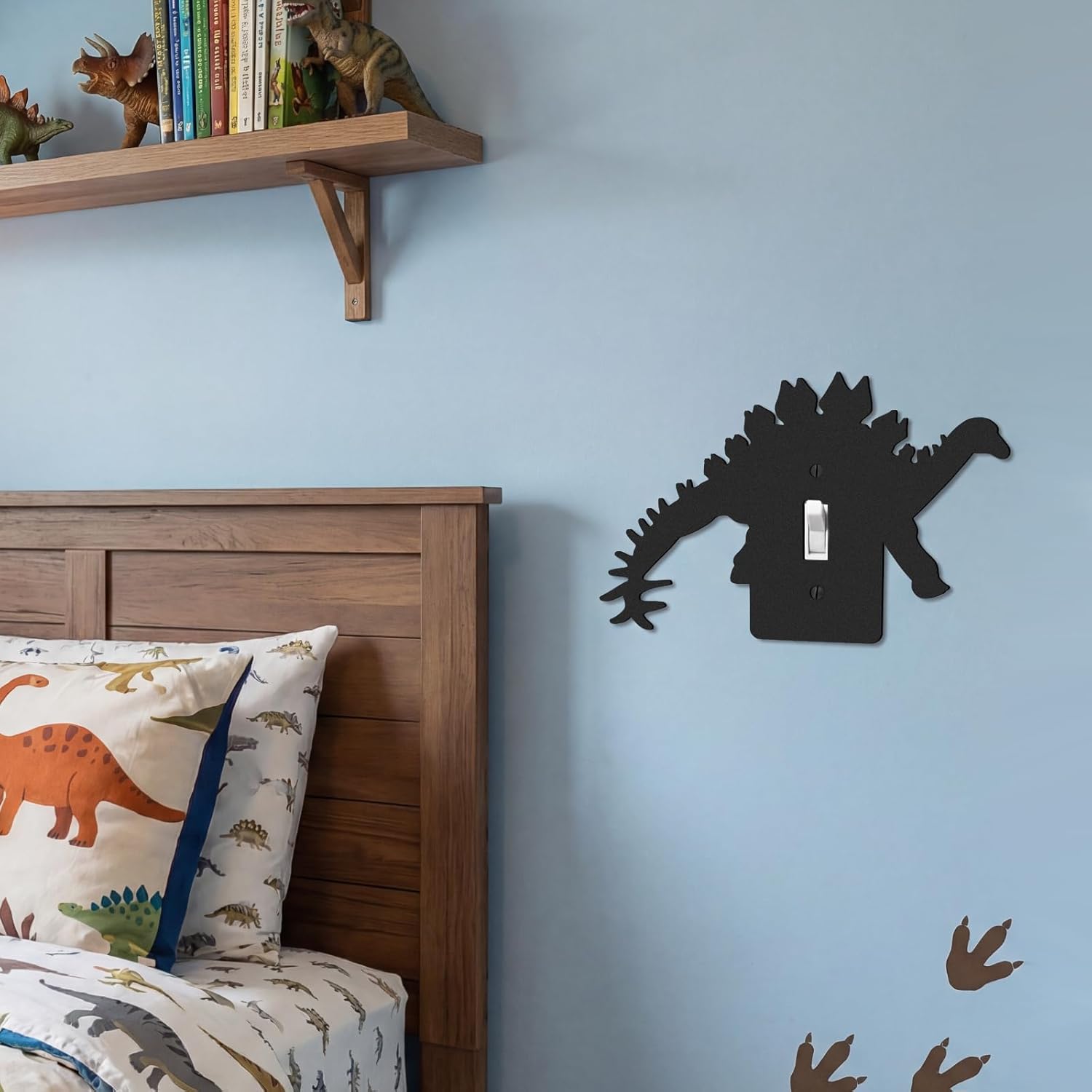 Lothee Metal Black Switch Plate Covers Moose Tree Mountain Elk Dinosaur Bear Black Light Plate Forest Outlet Cover Toggle Switch Wall Plates Cover for Home Bedroom(Dinosaur)