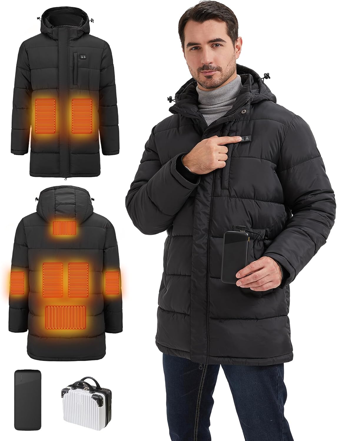 Men's Winter Jacket Heated Jacket for Men with Battery Pack Mens Winter Coat Electric heated jackets