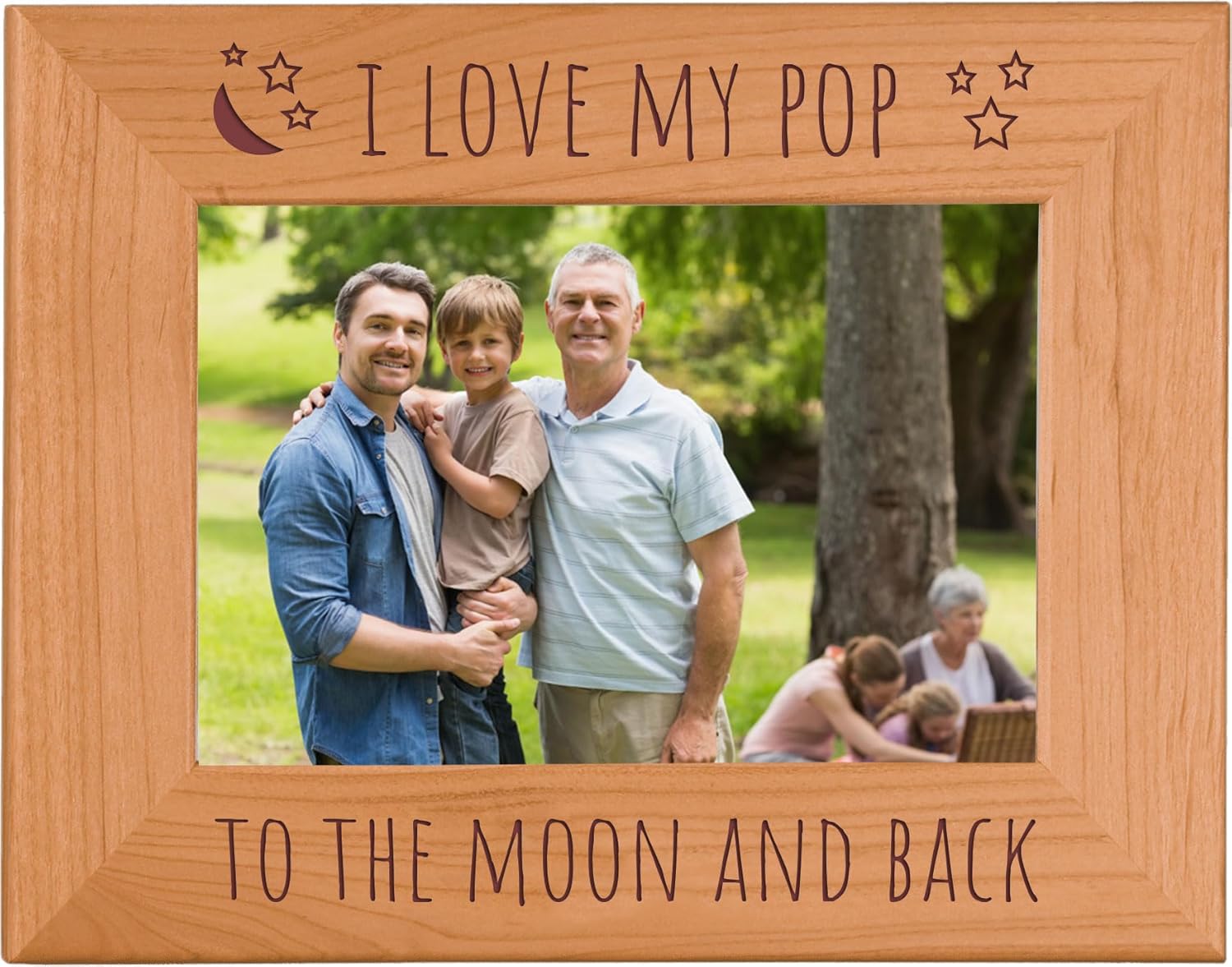 CustomGiftsNow I Love My Pop To The Moon And Back - Engraved Natural Alder Wood Hanging/Tabletop Picture Memory Family Memorial Photo Real Wooden Frame