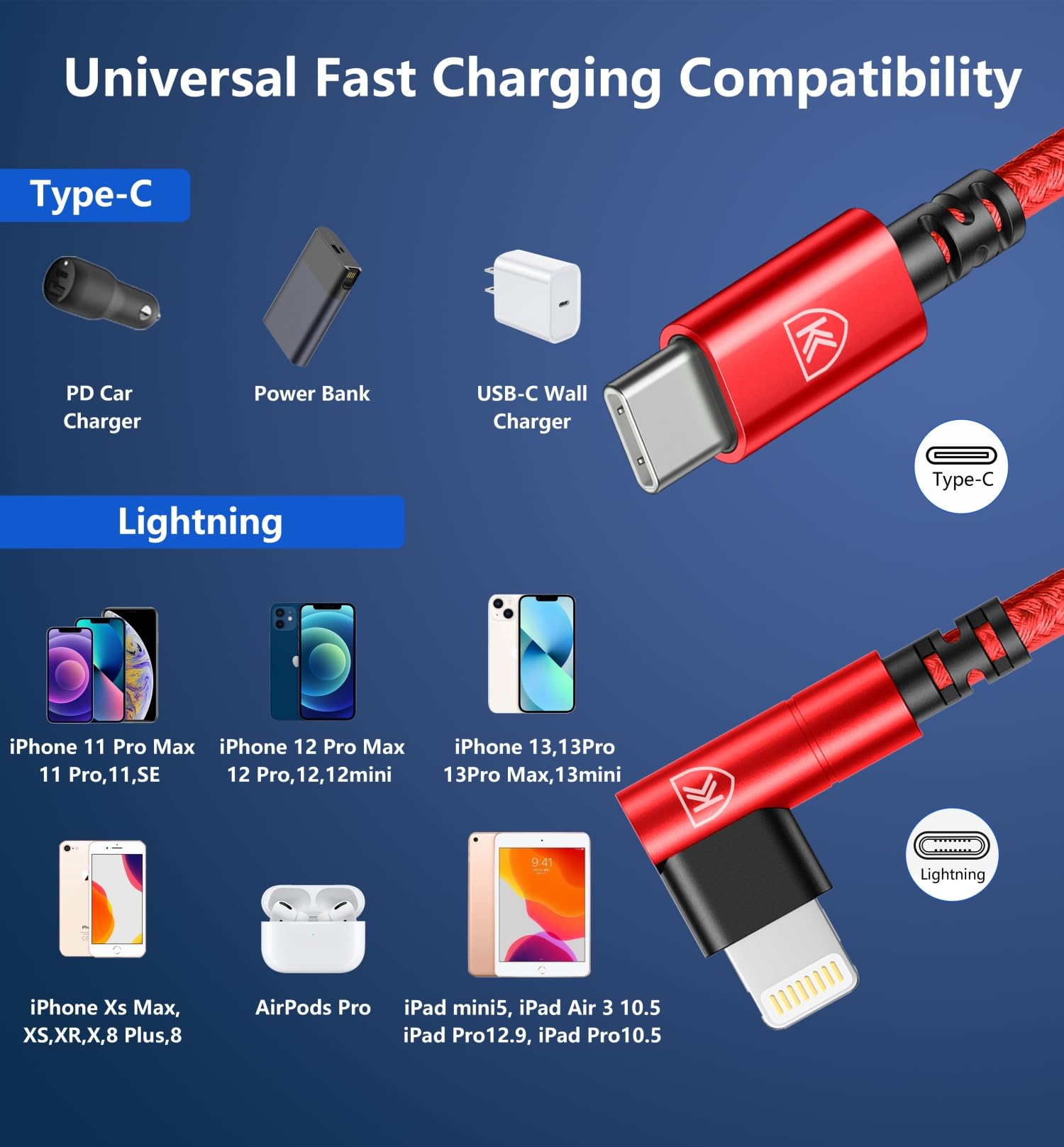 Cavo da USB C a Lightning a 90 gradi, 3 m, caricabatterie per iPhone [certificato Apple MFi], confezione da 3 cavi di ricarica rapida, cavo Lightning USB C intrecciato ad angolo retto per iPhone 14/13