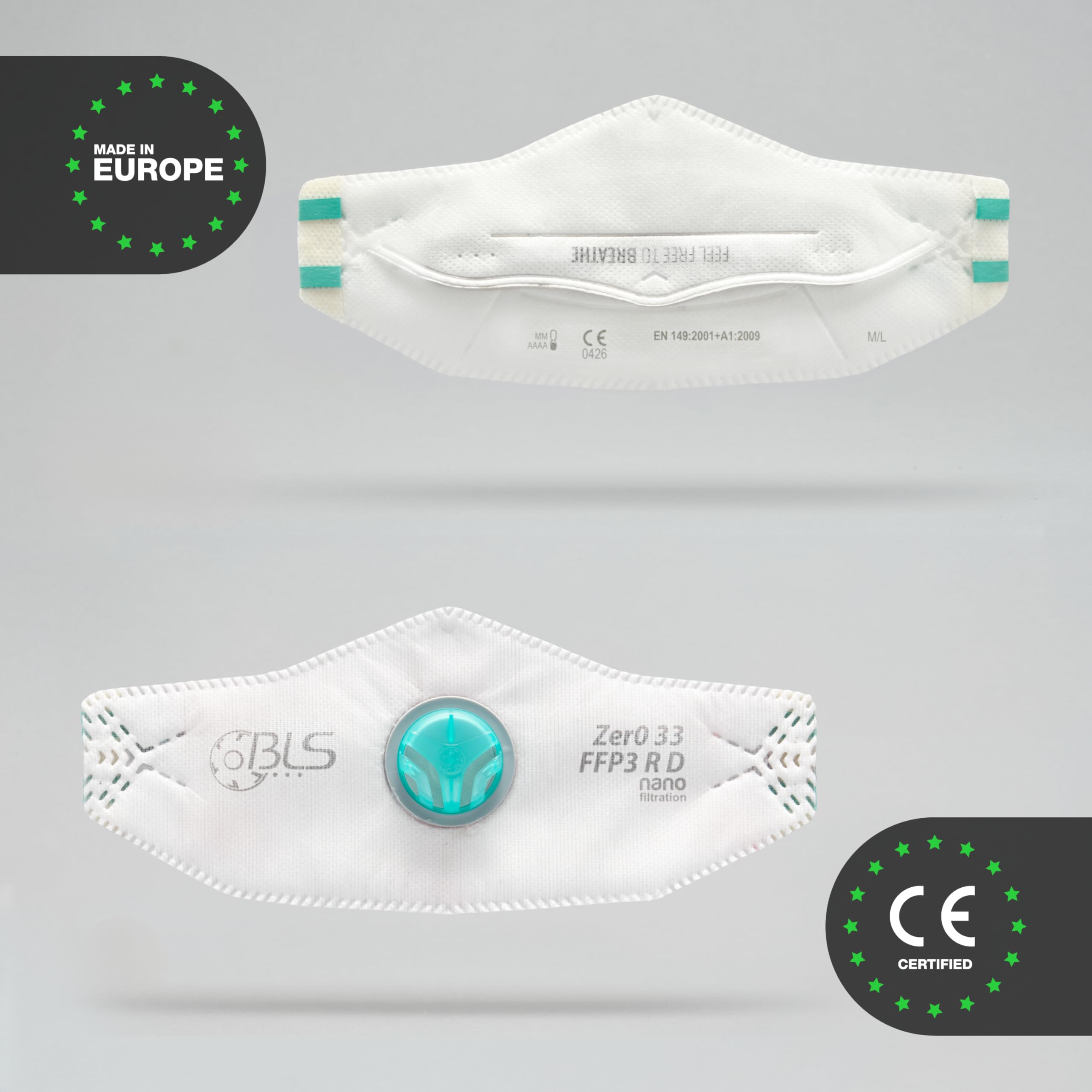BLS Zer0 33 Facciali Filtranti Riutilizzabili FFP3 R D | Mascherine Piatte con Valvola di Espirazione e Imbustamento Singolo | Per Polveri, Falegnameria, Edilizia, Saldatura e Fai da Te
