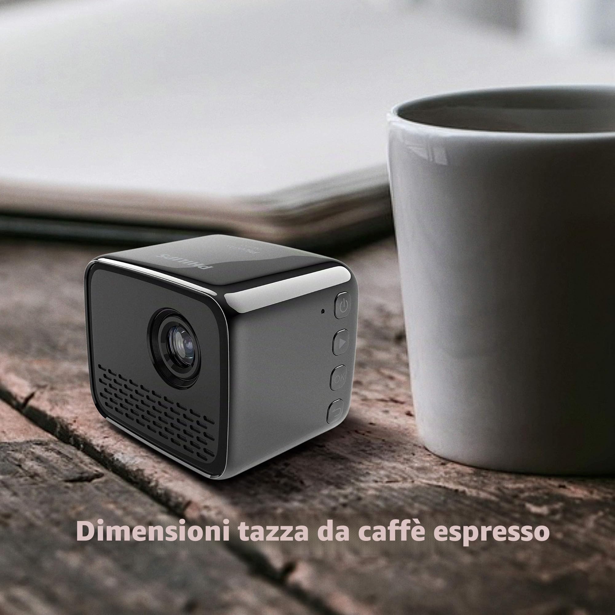 PHILIPS PicoPix Nano Proiettore mobile, Dimensioni ridotte, proiezione delle immagini fino a 60", 80 min con batteria, Mirroring del monitor, Altoparlante e batteria incorporati, nero