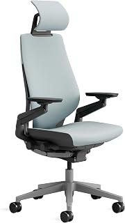 Steelcase Gesture, silla de oficina ergonómica con brazos 360º, sujeción lumbar y reposa cabeza regulables Nube tormenta; Fabricado en Europa