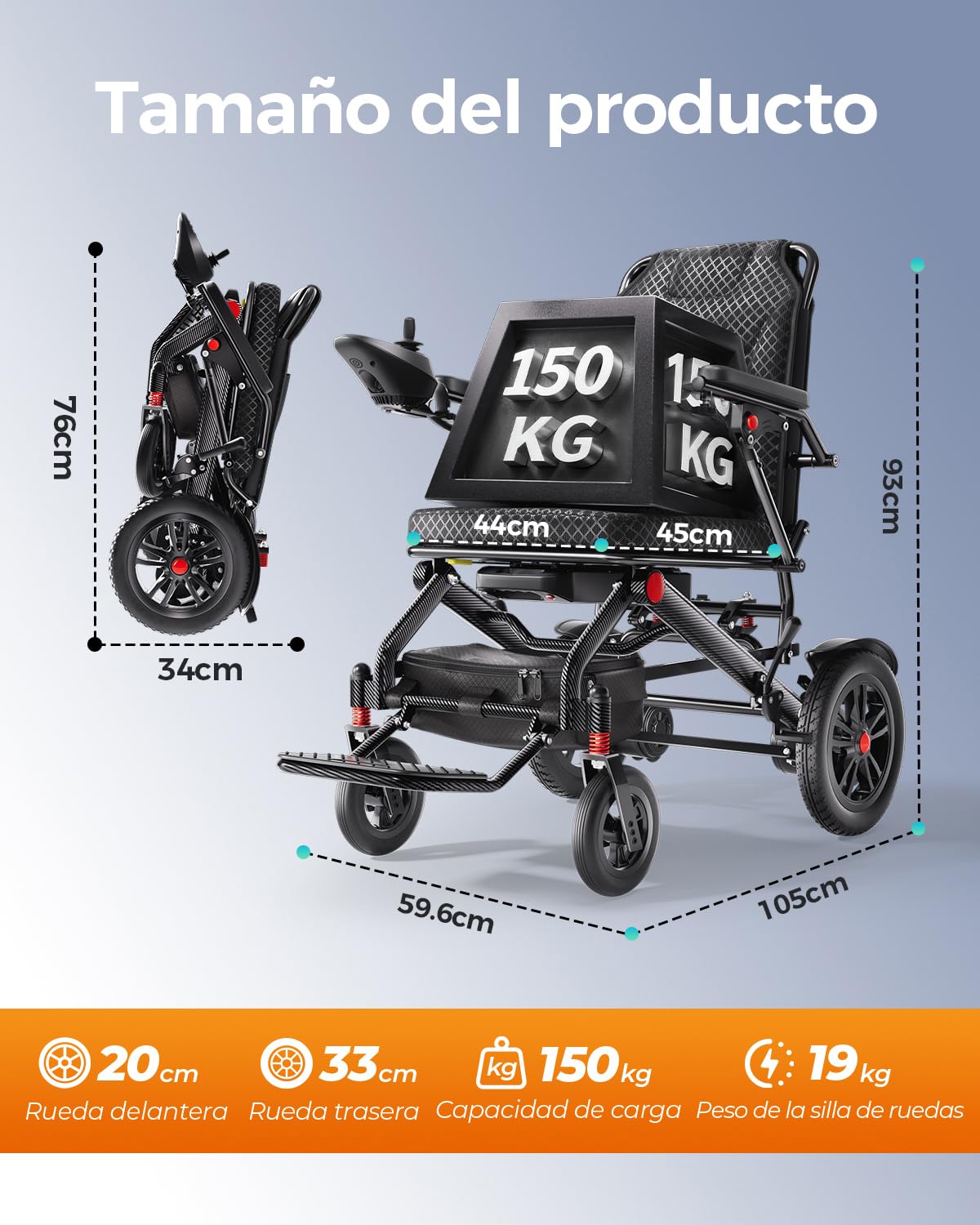 HomyKing 19KG Silla de Ruedas Eléctrica Plegable Ligera, Silla Electrica todo terreno para Mayores Capacidad de carga de 150 kg Autonomía de 25 km, Batería de litio de 20 Ah Al aire libre