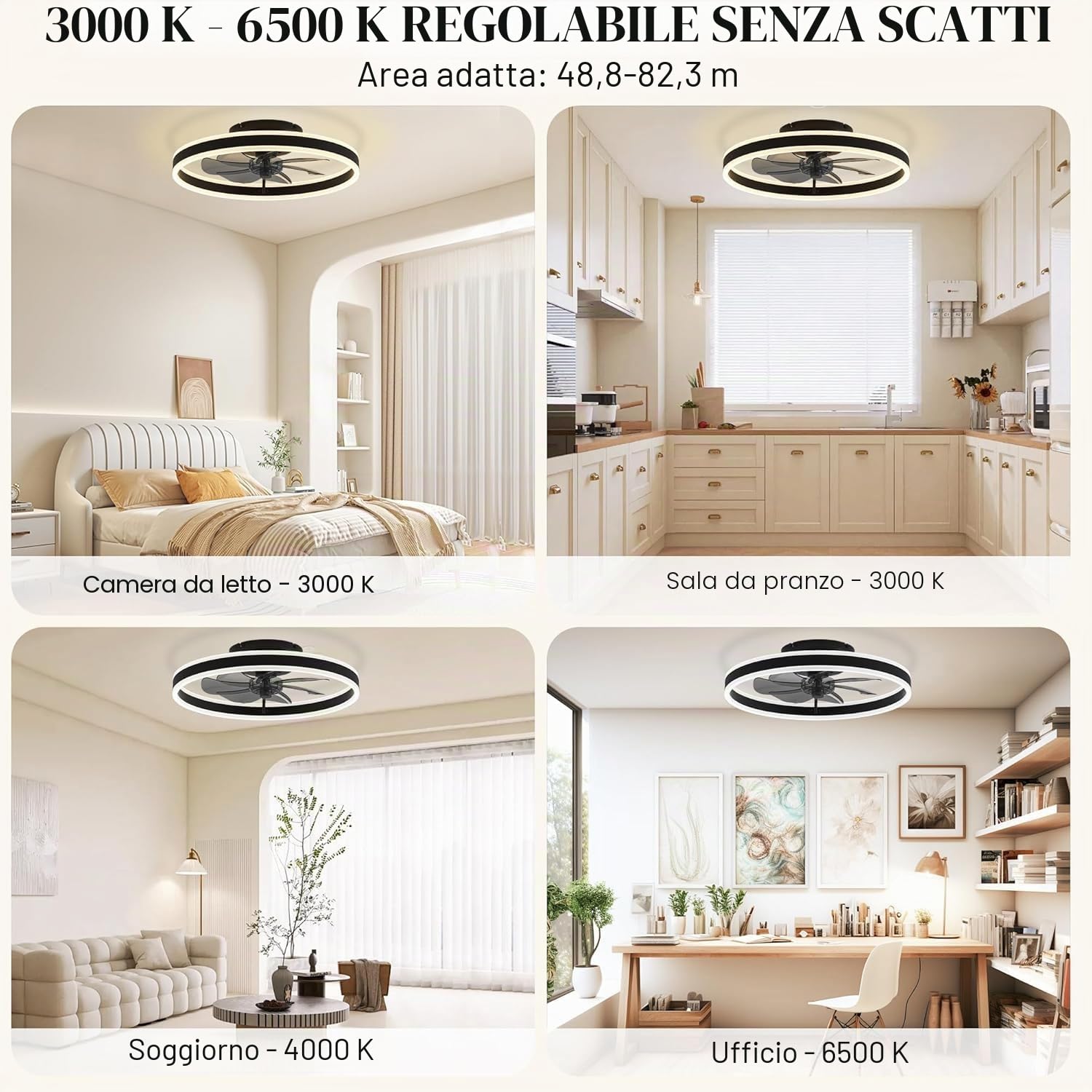 Reversibile Ventilatore da Soffitto LED 50CM Dimmerabile Ventilatore a Soffitto con Luce 3 Colori 6 Velocità Silenzioso Lampadario