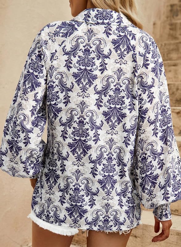 Dokotoo Women's Casual V Neck Allover Floral Print Long Sleeve Chiffon Button Down Blouses Bohemian Top Shirts - Image 5