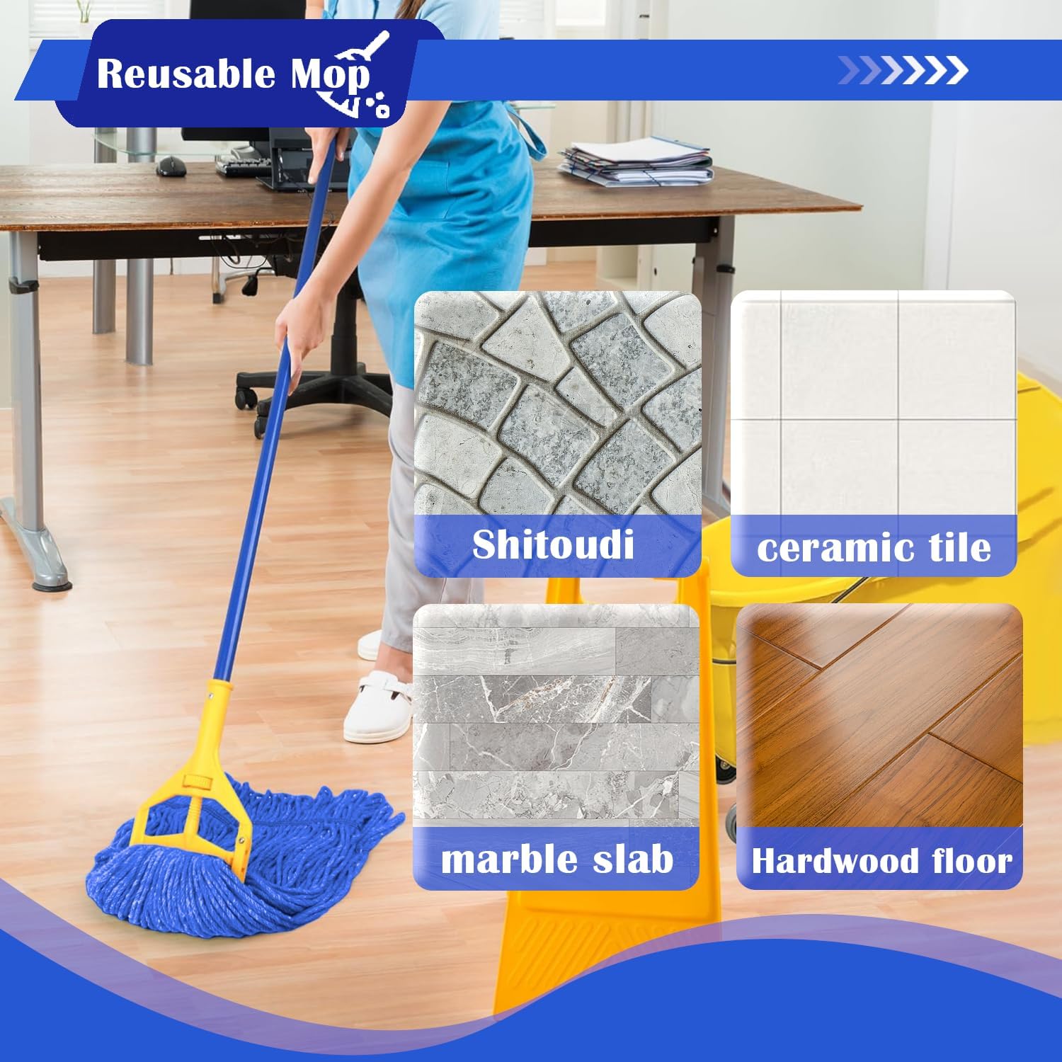 Heavy Duty Wet Industrial Cleaning Mop Head – 21 oz Blue mop Head Replacement Cotton Washable Industrial mop Heads Heavy Duty for Commercial & Home Cleaning（Blue）